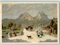 Turgi Ziegen Postkutsche Ort lt. Stempel Pro Infirmis Schweiz Künstlerkarte