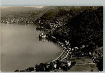 1844 Villeneuve VD 1945 Foto AK Fliegeraufnahme Briefmarke Postbus