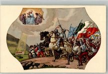 7180 Disentis Mustér Foto AK Kirche Freskobild Wallfahrt der Bündner n.d.Calvenschlacht sign. Kunz, F.