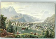 Stans Ansicht von Stans sign. G. Lory junior Nr. 79 Kühe Pro Juventute Schweiz Künstlerkarte