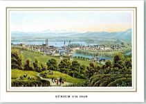 8000 Zürich Lithographie Zürich um 1840 mit Limmat und Alpen