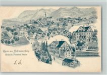 Schwarzenberg 1901 BOAKC Lithographie Hotel Pension Kreuz Dependance Post