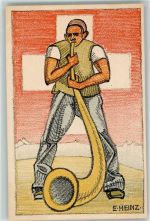 Künstlerkarte Alphornbläser sign. E. Heinz