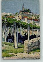 Militär- sign Moos -Pergolato nel Ticino Meridionale - Briefmarke mit Stempel nachträglich aufgeklebt Pro Juventute Schweiz 1941 Künstlerkarte