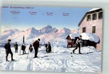 Muottas Muraigl 1914 - Skifahrer Winter Gasthaus Liss Hüttenstempel