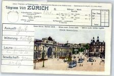 8000 Zürich Gebrauchsspuren Bahnhofplatz, Straßenbahn, Denkmal, Telegramm