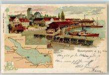 8590 Romanshorn 1900 Lithographie Seitenraddampfer Zug Bodensee Künzli Zürich Dep. Nr. 1214