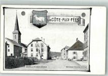 2117 La Côte-aux-Fées 1917 Gebrauchsspuren Wappen Kirche Nouvelle Maisaon d´École Feldpost gelocht