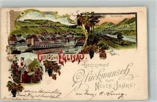 8193 Eglisau 1897 Gebrauchsspuren Tracht Rheinbrücke Neujahr Lithographie