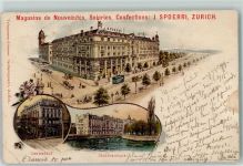 8000 Zürich 1899 Gebrauchsspuren Magasins de Nouveautes Soires Confections J. Spoerri Centralhof Stadthausquai Tram