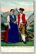 1920 Prägedruck Liebespaar mit echter Stoff Applikation AE 147