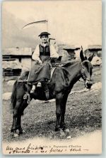 1983 Evolène 1905 - Bäuerin mit Sense auf dem Pferd sitzend