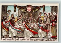 Lithographie Nr. 6 Völkerbundsreigen - Volksabstimmung am 16. Mai 1920 über den Beitritt der Schweit zum Völkerbund AK