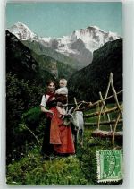 1908 - Verlag Teubner Serie 1379-3 Auf der Alm - Bäuerin mit einer Ziege AK