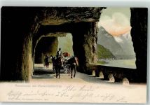 6454 Flüelen 1905 Lithographie Axenstrasse Vierwaldstättersee Kutschen Zweispänner