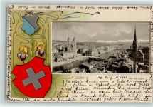 8000 Zürich 1901 Lithographie / Prägedruck PassepartoutZürich und die Alpen Jugendstilrahmen