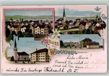 8820 Wädenswil 1903 BOAKC Kirchplatz Bahnhof Lithographie