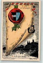 4663 Aarburg Künstlerkarte sign Hantz Helene Urkunde Siegel Wappen