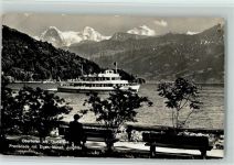 3653 Oberhofen am Thunersee - Promenade mit Eiger Mönch Jungfrau Schiff Jungfrau