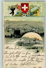 9104 Waldstatt 1901 Prägedruck Hotel Pension Hirschen Wappen Lithographie