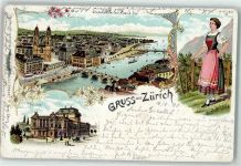 8000 Zürich 1898 - Theater Dampfschiff Grossmünster Trachtenmädchen