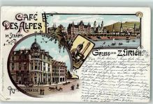 8000 Zürich 1899 Gebrauchsspuren Cafe des Alpes Mythenstrasse Lithographie
