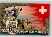 Lithographie / Künstlerkarte Calvenfeier 1899 Wappen sign. L. Laluz