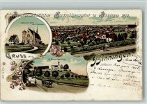 4102 Binningen 1904 BOAKC Lithographie Kath. Kirche Pfarrhaus St. Margarethen Kirche Gebrauchsspuren, bitte Scan genau beachten!