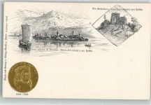 Ufenau Insel Prägedruck Ulrich von Hutten Segelboot Steckelburg Münzaufdruck auf AK