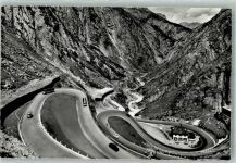 Schöllenen Foto AK Gotthardstrasse Omnibus Auto Gasthaus