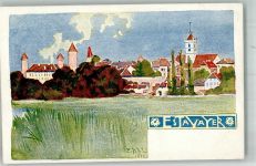 1470 Estavayer-le-Lac Lithographie Schloss Kirche sign. Paris,E.