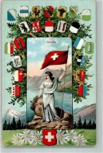 1912 Künstlerkarte Schutzpatronin Helvetia mit den Wappen der Kantone Edelweiß