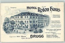 5200 Brugg AG KEINE AK Hotel Zum Roten Haus Heinr. Maurer Oldtimer Kutsche Lithographie Informationskarte