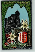 1950 Sion Sitten Künstlerkarte Chateau de Valere Edelweiß sign Bayer A.