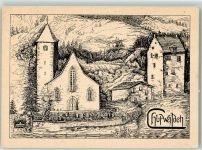 7075 Churwalden Künstlerkarte Kath. Kirche St. Maria und Michael Zeichnung