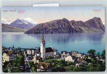6354 Vitznau - Kirche, Ortsansicht, Vierwaldstättersee, Bahntrance, Alpenpanorama