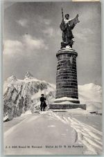 Grand-St-Bernard Gebrauchsspuren Statue de St Bernard de Menthon hiver