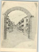 8213 Neunkirch Radierung Stadtplatz von Neunkirch sign. W.Brütsch