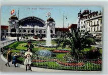 Basel Bâle Bundesbahnhof Wappen Springbrunnen Bahnhof Schweiz 1913