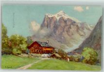 Grindelwald 1934 Lithographie / Künstlerkarte Wetterhorn