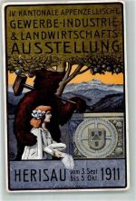 9100 Herisau 1911 Lithographie 4. Kantonale Appenzellische Gewerbe-Industrie u. Landwirtschafts-Ausstellung