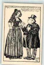 Bern Berne 1914 Künstlerkarte Landesausstellung Ungleiches Paar Frau in Berner Tracht sign. R.Münger Offizielle Künstlerpostkarte No.16