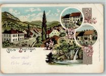 4495 Zeglingen 1902 BOAKC Lithographie Gasthaus Zum Hirsch und Mühle Handlung Th. Rickenbacher-Lang Der Giessen Gebrauchsspuren, bitte Scan genau beachten!