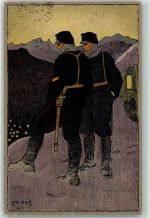 1915 Künstlerkarte Winter Schweizer Grenzbesetzung Soldat Uniform sign. Moos Ort lt. Stempel