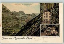 Aescher-Wildkirchli 1899 Lithographie Escher und Alpsteinkette Wirtschaft Wildkirchlein