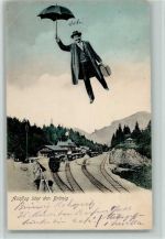 3860 Brünig Gebrauchsspuren Fliegender Mensch Schirm Bahnhof Eisenbahn