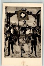 sign. Ferdinand Hodler Schwingerumzug 1887 Motiv Schweiz Künstlerkarte