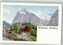 Grindelwald Gebrauchsspuren Wetterhorn Lithographie/Künstlerkarte