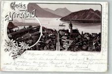 6354 Vitznau 1895 Gebrauchsspuren Schnurtobelbrücke Lithographie Vorläufer