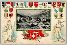 8877 Murg 1911 Prägedruck Wappen Tell Helvetia Passepartout Lithographie